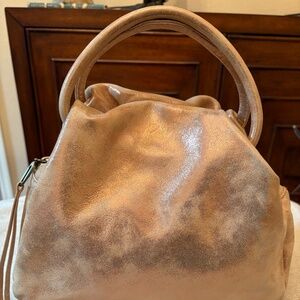 HOBO Metallic Gold Leather Satchel – Camouflage Shimmer – Convertible Strap – NW